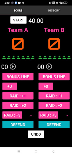 Android application Kabaddi Scoreboard screenshort