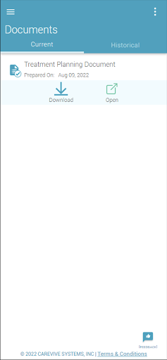 Android application Carevive PROmpt® screenshort