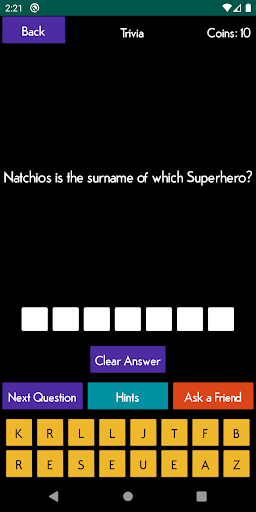 Android application Superhero Quiz screenshort