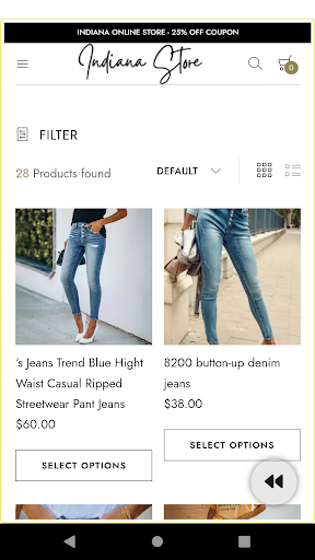Android application Indiana Online Store screenshort