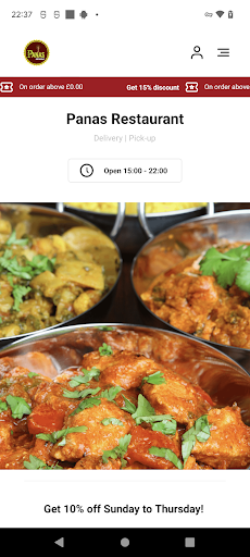 Android application Panas Restaurant Dunfermline screenshort