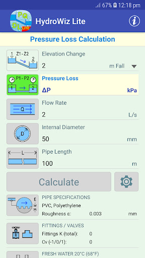 Android application HydroWiz Pipe Flow Hydraulics screenshort