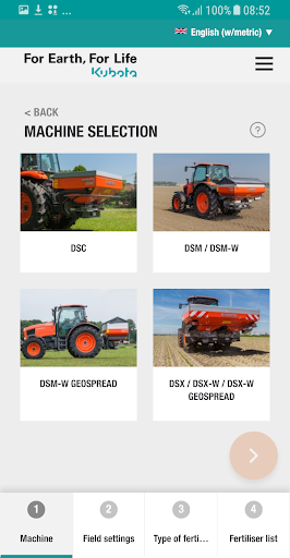 Android application Kubota Spreading Charts screenshort