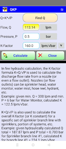 Fire Sprinkler design tools Screen 2