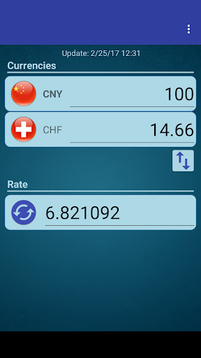 Android application Chinese Yuan x Swiss Franc screenshort