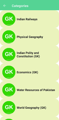 General Knowledge MCQs Academy Screen 2
