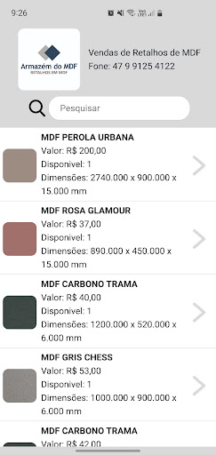 Android application Armazém do MDF screenshort