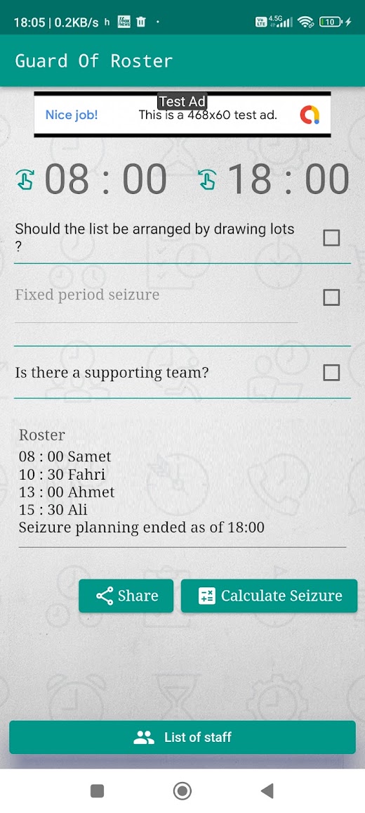 Android application Calculate Guard Duty screenshot
