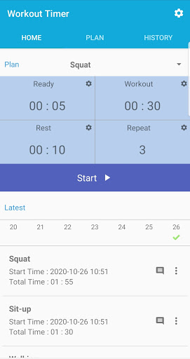 Android application Workout Timer screenshort