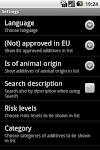 screenshot of E-Inspect Food additives
