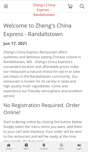 Android application Zheng's China Exp Randallstown screenshort