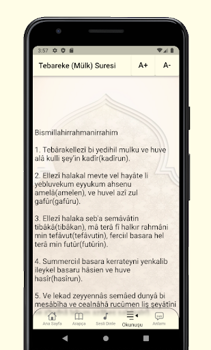 Android application Tebareke Mülk Suresi screenshort