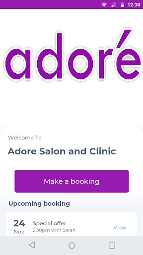 Android application Adore Salon and Clinic screenshort