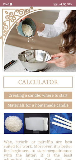 Android application Candle Calculator screenshort