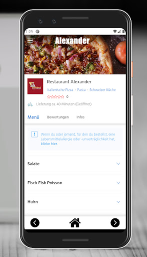Android application Alexander Restaurant screenshort