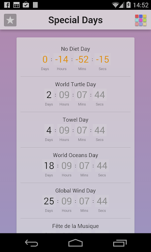 Android application Special Days Lite screenshort