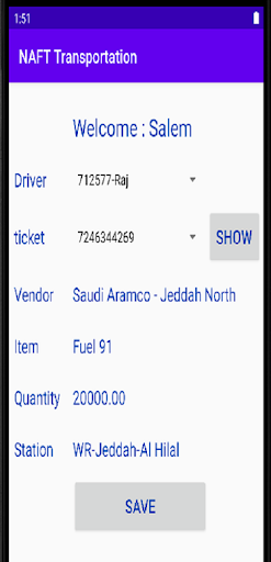 NAFT Transportation System Screen 2