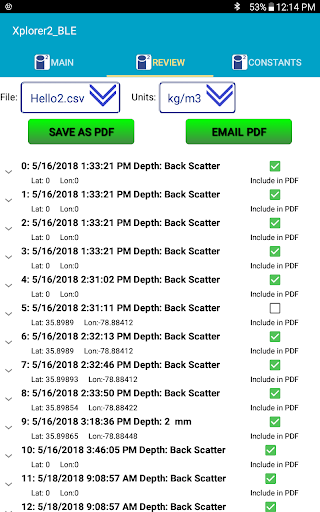 I2 BLE Enabled Density Gauges Screen 2