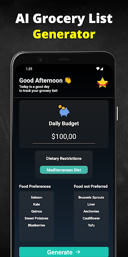FoodBud: Grocery Shopping List Screen 2