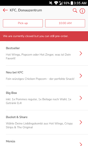 KFC Austria Click & Collect Screen 2