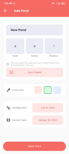 Crabifier v2 - Pond Management Screen 2