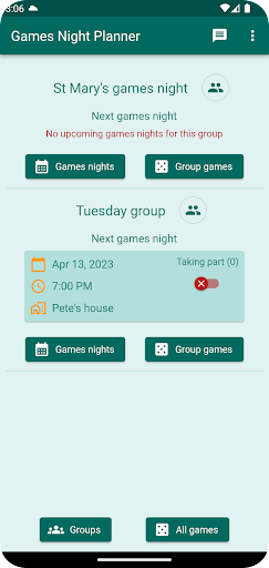 Games Night Planner Screen 2