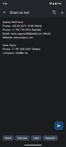 Share Contacts: Text, VCF, CSV Screen 3