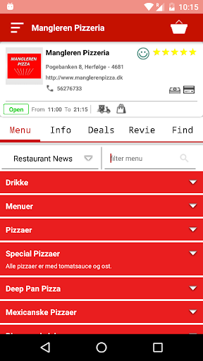 Android application Mangleren Pizzeria screenshort
