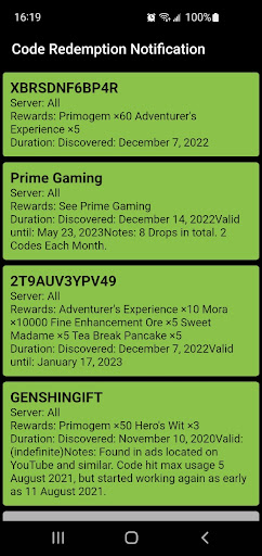 Android application Code Redemption screenshort