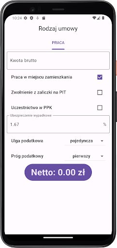 Android application Wynagrodzenia brutto netto screenshort