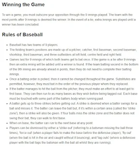 Rules of BaseBall