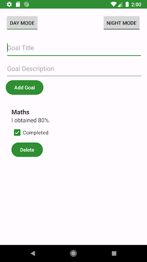Android application Student Goals screenshort