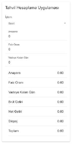 Android application Tahvil Hesaplama screenshort
