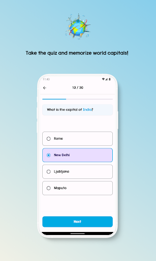 World Capitals Quiz Screen 3