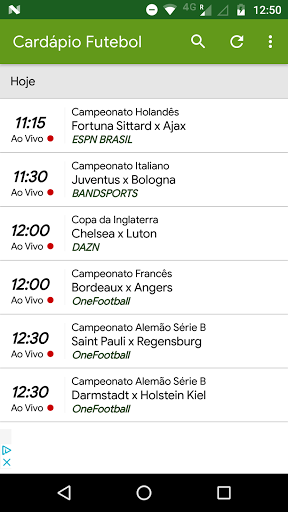 Android application Cardápio Futebol screenshort