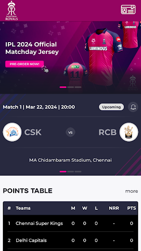 Android application Rajasthan Royals Official App screenshort