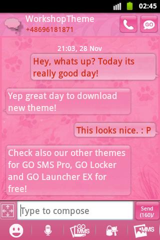 Pink 2 GO SMS PRO Theme Screen 2
