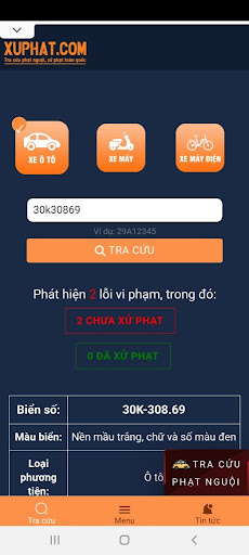 Tra cứu - Xử Phạt, Phạt Nguội Screen 2