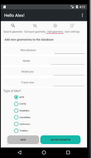 GeoVe - bicycle geometry Screen 3