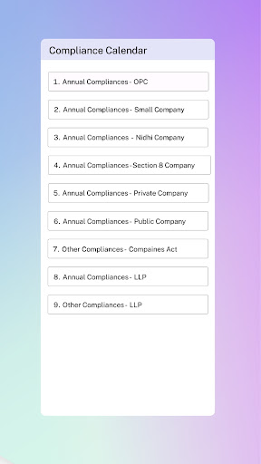 Android application Compliance Calendar screenshort