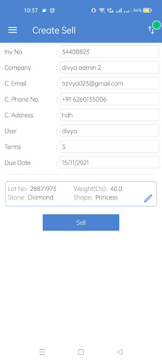Diamond Trading MemoManagement Screen 3