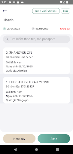 Dữ liệu duyệt nhập cảnh Screen 2