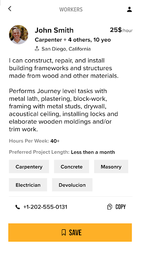 Construction Help Finder Screen 3