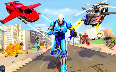 Flying Helicopter Police Robot Car Transform Game apktram screenshots 5