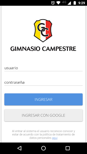 Android application Gimnasio Campestre screenshort