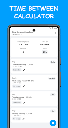 Android application Time Between Calculator screenshort