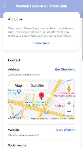 Android application Western Racquet & Fitness Club screenshort