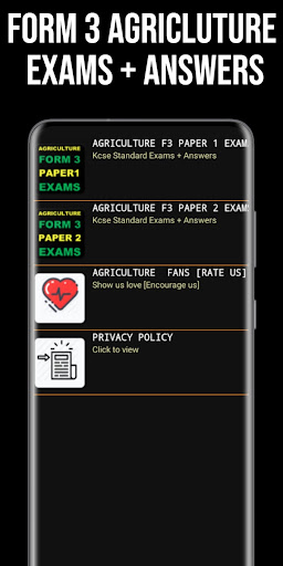 Android application Agriculture Form 3 Exams + Ans screenshort