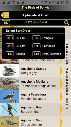 Android application The Birds of Bolivia screenshort