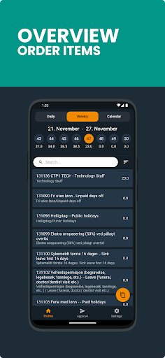Android application Omega 365 Timesheet screenshort